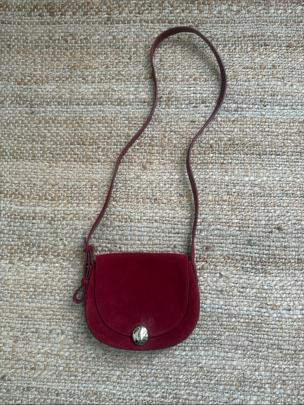 Women’s Red Suede Crossbody Bag - Classic Saddle Style